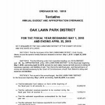 Oak Lawn Park Dist Proposed Budget, 2018-19