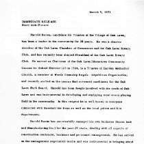 Harold Bacon Political Press Release, 1971