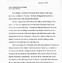 Herb Huskey Press Release, 1971