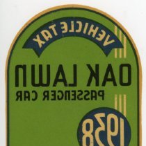 Oak Lawn Vehicle Sticker, 1938