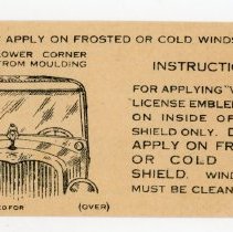 Oak Lawn Vehicle Sticker, 1938