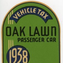 Oak Lawn Vehicle Sticker, 1938