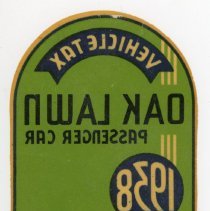 Oak Lawn Vehicle Sticker, 1938