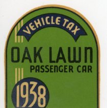Oak Lawn Vehicle Sticker, 1938