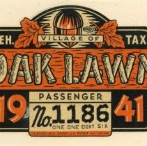 Oak Lawn Vehicle Sticker, 1941