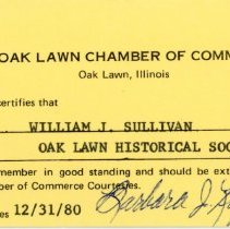 Oak Lawn Chamber of Commerce Membership Card