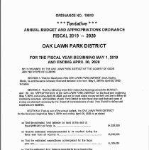 Oak Lawn Park Dist Proposed Budget, 2019-20