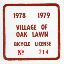 Oak Lawn Bicycle License Sticker, 1978-1979