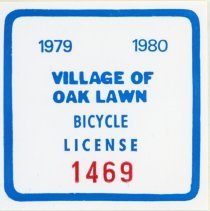 Oak Lawn Bicycle License Sticker, 1979-1980