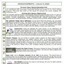 Grace Comm. Christian Church Announcements, 2020