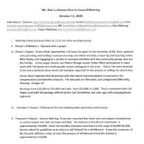 Mt. Zion Ev. Lutheran Church Council Minutes, 2020