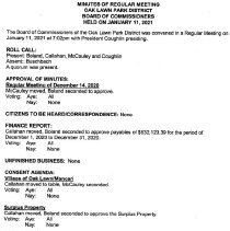 First page of Oak Lawn Park Dist Minutes, 2021