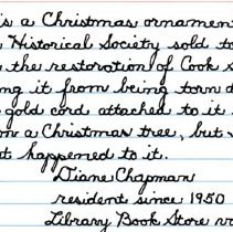 Oak Lawn Historical Society, Christmas Ornament, note from donor