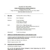 Village of Oak Lawn Public Works Committee Minutes, 2021