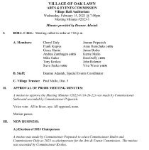 Village of Oak Lawn Arts & Events Comm. Minutes, 2023