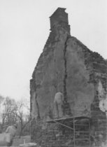 Mouns Jones House, detail, NW perspective during gable restoration (c.1967)