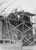 Mouns Jones House, southwest perspective view during restoration (c.1967)