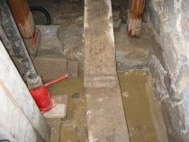 Interior view of DeTurk kitchen door sill and restored jamb feet (2009)