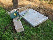 0002: Lower limestone step-block set on "rock-face" limestone bed stone.