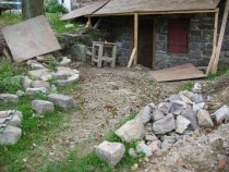 1084--East eaves wall detail and kitchen doorway