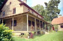 Keim house, SW perspective view (c.1990); ancillary building, right.