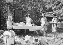 Morlatton village, preparing for Country Fair (c.1970)