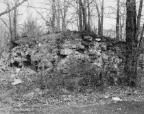 Morlatton Village, stone ramp to covered bridge before removal (1968)