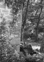 Detail of Michael Fulp House gable wall corner after collapse (1967)
