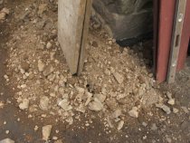 [#2875, 4/7/11]: Disintegrated mortar residue removed from wall, detail