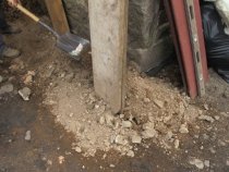 [#2873, 4/7/11]: Disintegrated mortar removed from wall during dismantling