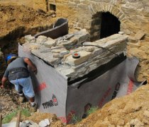 Image #18, 5295: Applying Delta-Drain moisture barrier/drainage fabric