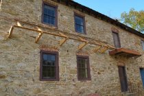 #7, 4618: Pent roof outlookers, rafters, rafter plate, flashing course