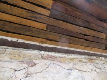 #12, photo 11: re-purposed hand-split lath nailed to the concave joist-ends