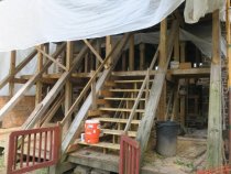 #1: Exterior scaffolding and roof-shoring structure
