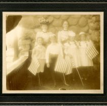 Mary & Jennie Brechet with children & flags