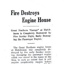 Great Northern engine house fire at Hutchinson, MN, 1920