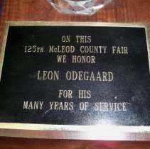 Leon Odegaard plaque-McLeod County Fair, 1979