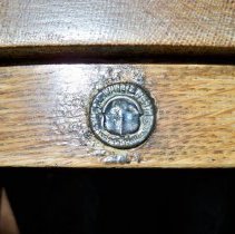 Oak desk chair detail: B. L. Marble Chair Co., Bedford, Ohio