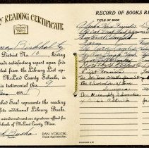 Library reading certificate: LaVerna Birkholtz, 1938