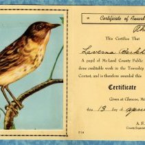 Award certificate: LaVerna Birkholz, 1939