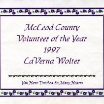 Volunteer certificate: LaVerna Wolter, 1997
