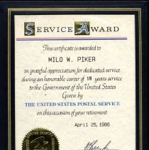 Service Award - Milo Piker