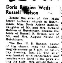 Doris Rotzien & Russell Nelson January 17, 1953 wedding