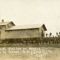 Soo R.R. Station on wheels, Crosby, ND
