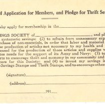 Application for War-Savings Society