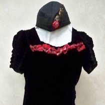 Woman's long black dress, slip and hat