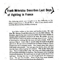 Frank Mrkvika, WWI experience