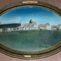 Chalk/crayon drawing in oval frame