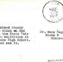 Minnesota State Fair, McLeod County exhibit, 1917-reverse