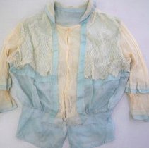 Blue sheer blouse with lace trim